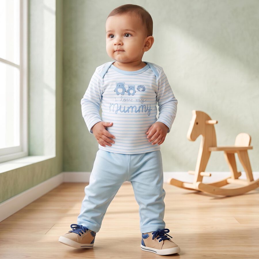 Infants' Light Blue 100% Cotton Round Neck Baba Suit, Light Blue, large