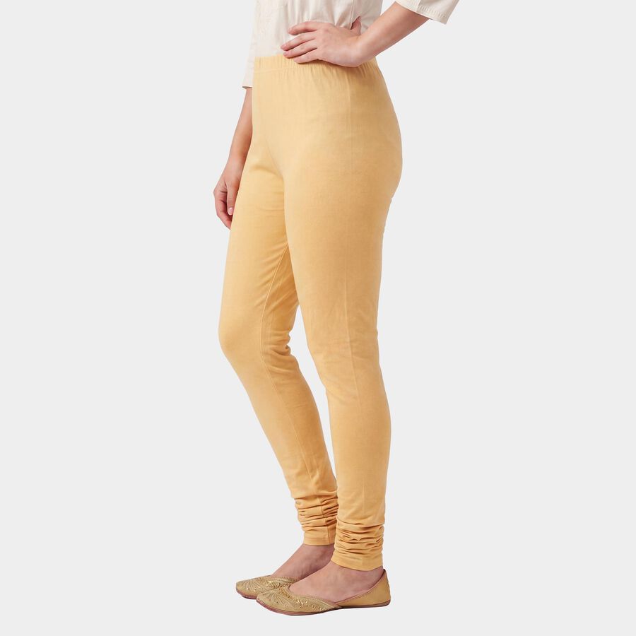 Women's Beige Slim Fit Solid Elastic Waist Churidar, गहरा पीला, large
