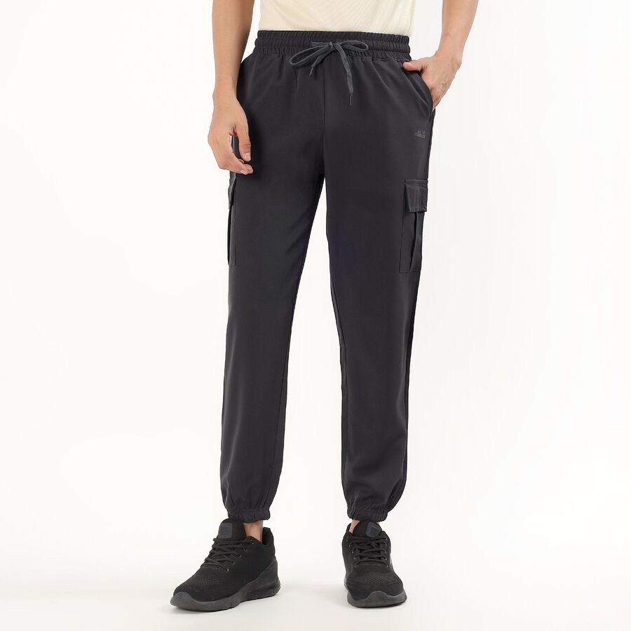 Men's Jet Black Relaxed Fit Cargo Track Pants, गहरा ग्रे, large image number null