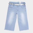 Girls Solid Buttoned Capri, Ice Blue, small image number null