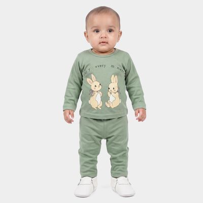Infants Green Cotton Round Neck Lounge Set Hipster Set
