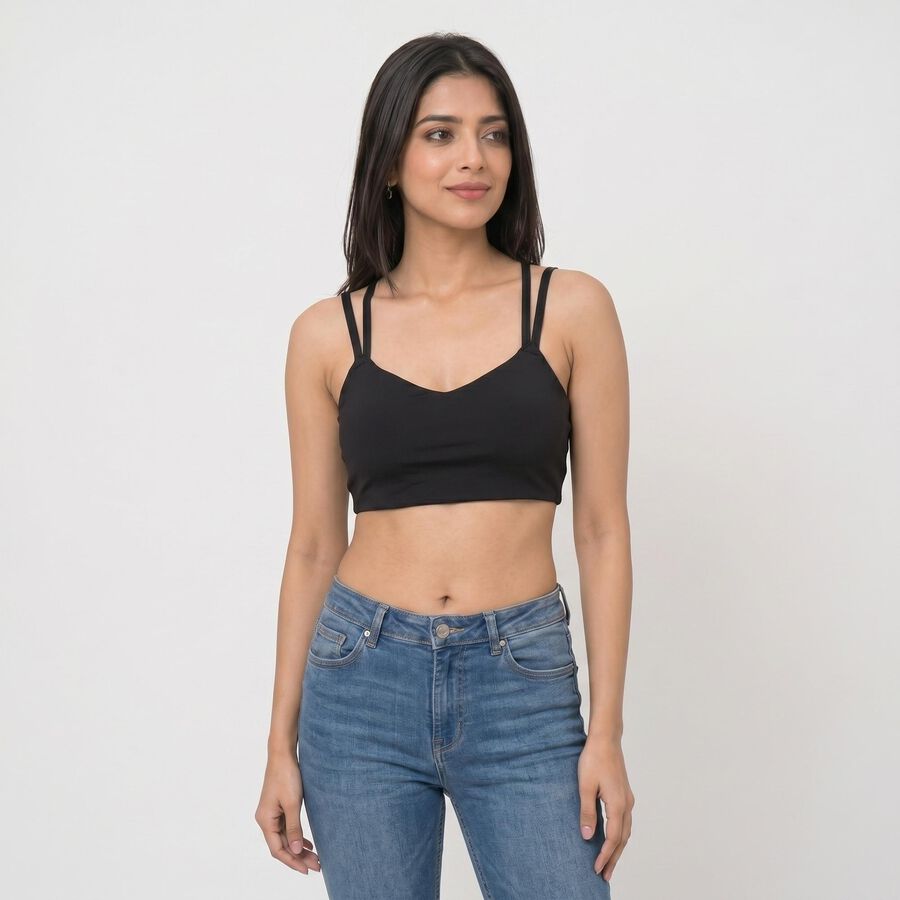 Women's Black V-Neck Sports Bra, Black, large