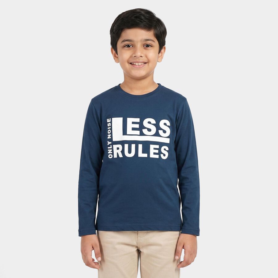 Boys Navy Blue Round Neck Regular Boys T-Shirt, टील ब्लू, large