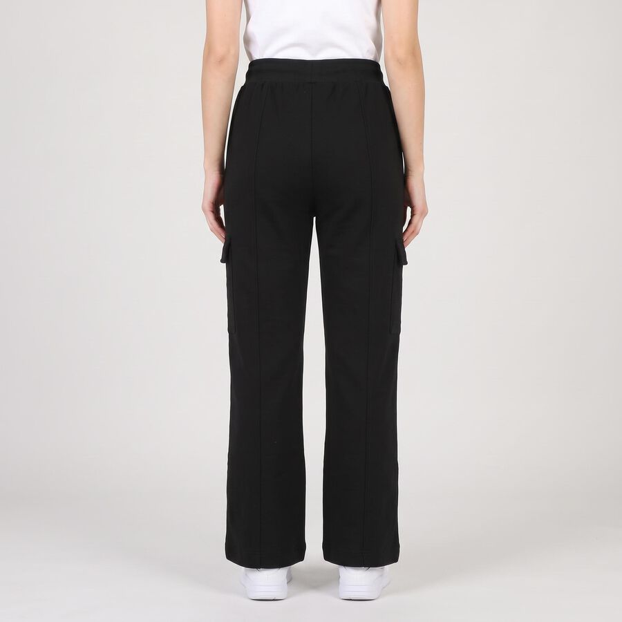 Women's Black Relaxed Fit Cargo Track Pants, Black, large