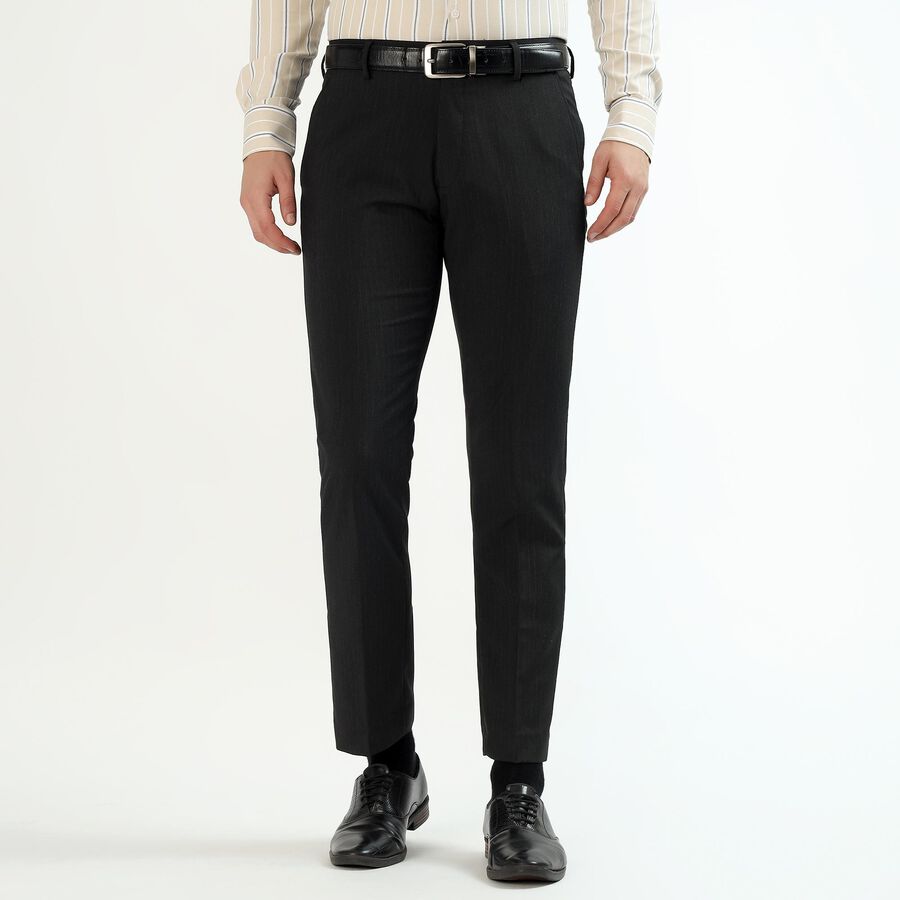 Men's Charcoal Black Slim Fit Pinstriped Formal Trousers, चारकोल, large image number null
