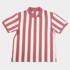 Men's Pink Polo Neck Striped T-Shirt, गुलाबी, small