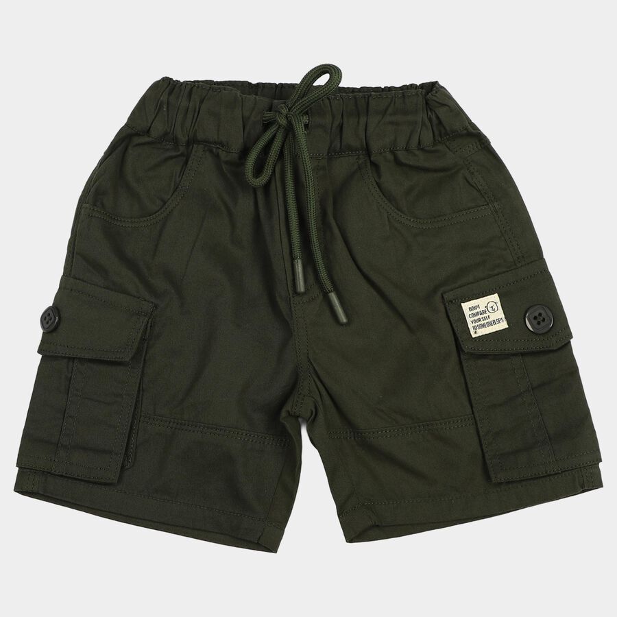 Boys Green Regular Fit Casual Bermuda Shorts, Dark Green, large