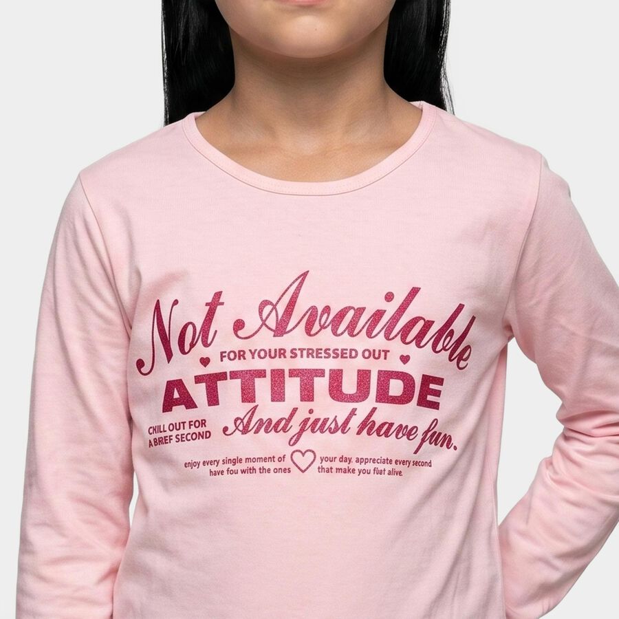 Girls Pink Round Neck Regular Top, गुलाबी, large