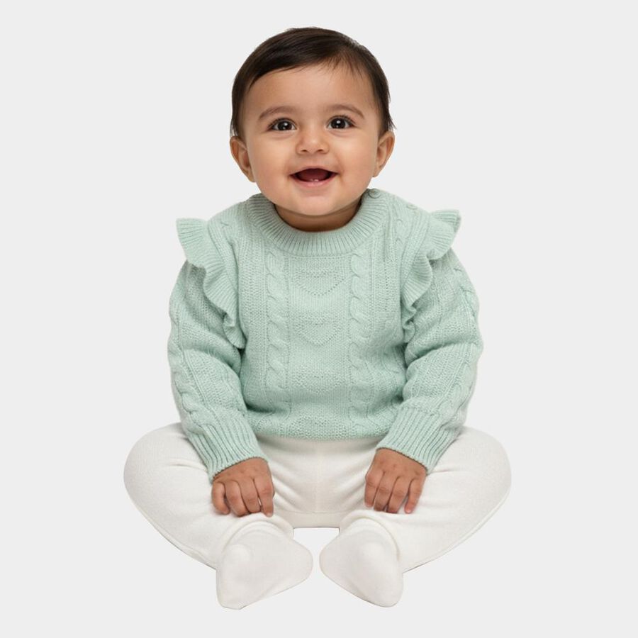 Infants' Light Mint Green Crew Neck Cable Knit Pullover, Light Green, large image number null