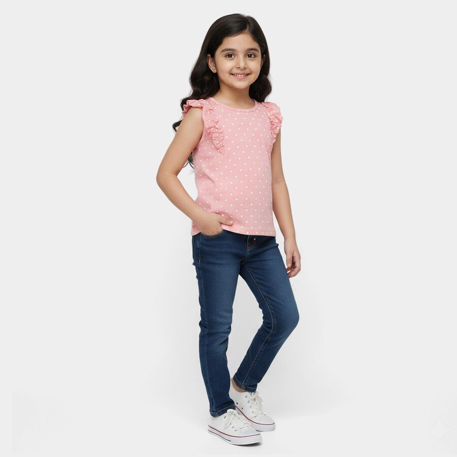 Girls Pink Cotton Round Neck Casual T-Shirt, गुलाबी, large