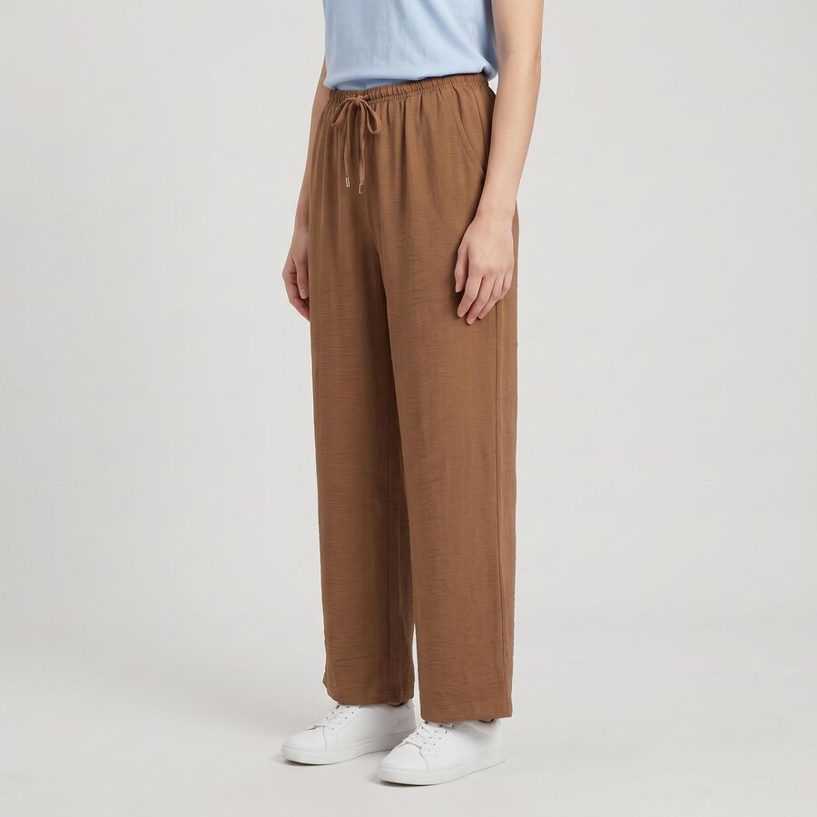 Women's Brown Wide Leg Drawstring Track Pants, Brown, large