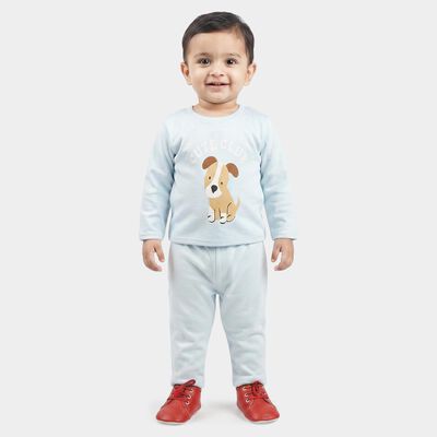 Infants' Light Blue Round Neck Graphic Print Baba Suit