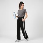 Women's Black Straight Fit Side-Striped Track Pants, Black, small