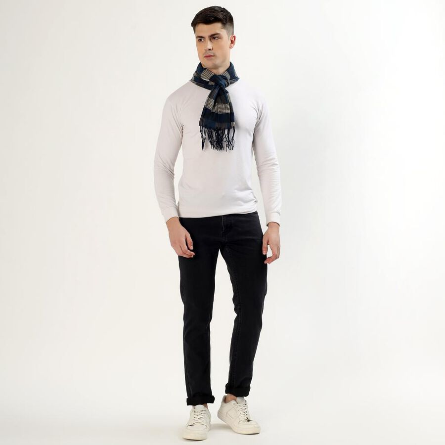 Men's Navy Blue and Grey Checkered Muffler, Light Grey, large image number null