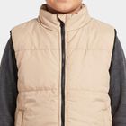 Boys Beige Stand Collar Puffer Jacket, Beige, small