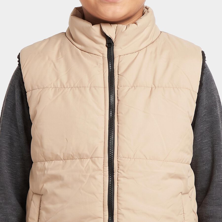 Boys Beige Stand Collar Puffer Jacket, Beige, large