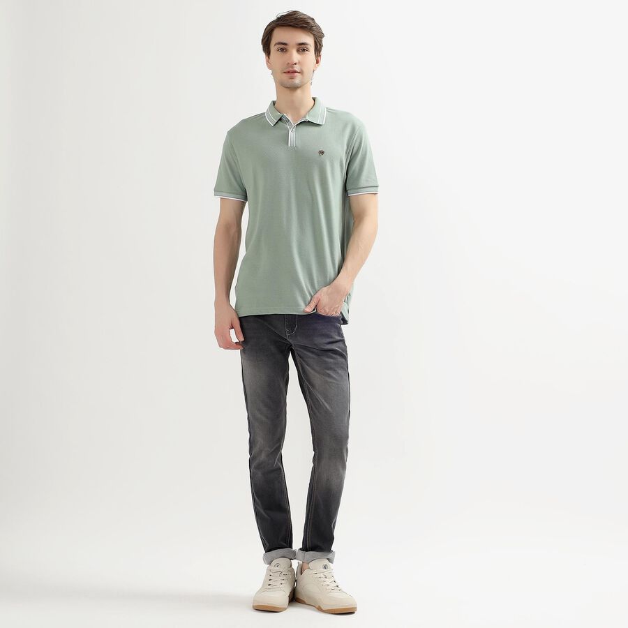 Men's Light Sage Green Polo Collar Preppy T-Shirt, Light Green, large image number null