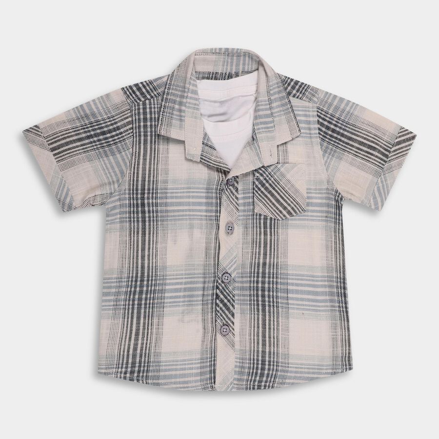 Infants Light Powder Blue Cotton Half Sleeve Classic Casual Shirt, Light Blue, large image number null