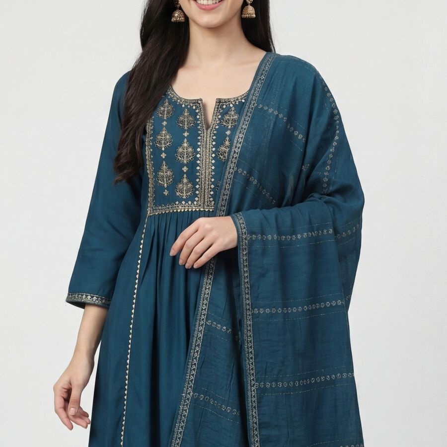 Women's Teal Blue Ethnic Set, टील ब्लू, large