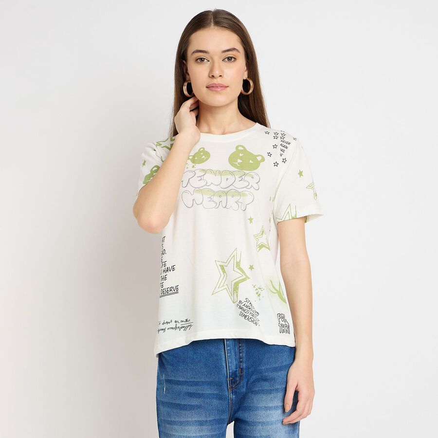 Ladies' Round Neck T-Shirt, Off White, large image number null