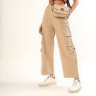 Women's Beige Wide Leg Cargo Jeans, Off White, small