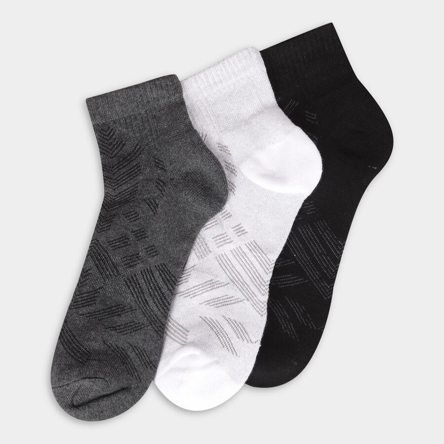 Men's Dark Charcoal Gray and Jet Black Regular Fit Geometric Pattern Pack of 3 Socks, काला, large image number null