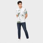 Men's White Cotton Polo Neck Abstract Printed T-Shirt, सफ़ेद, small