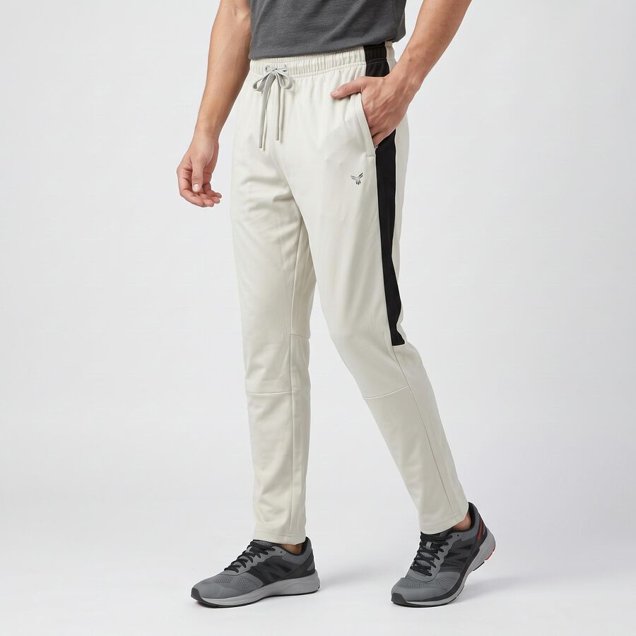 Men's Grey Tapered Fit Side-Striped Track Pants, हल्का ग्रे, large