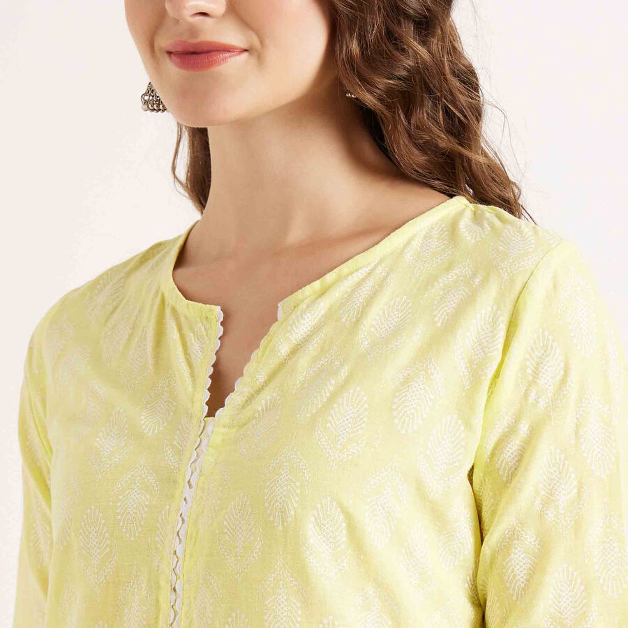 Printed 3/4th Sleeve Kurta, हल्का हरा, large image number null