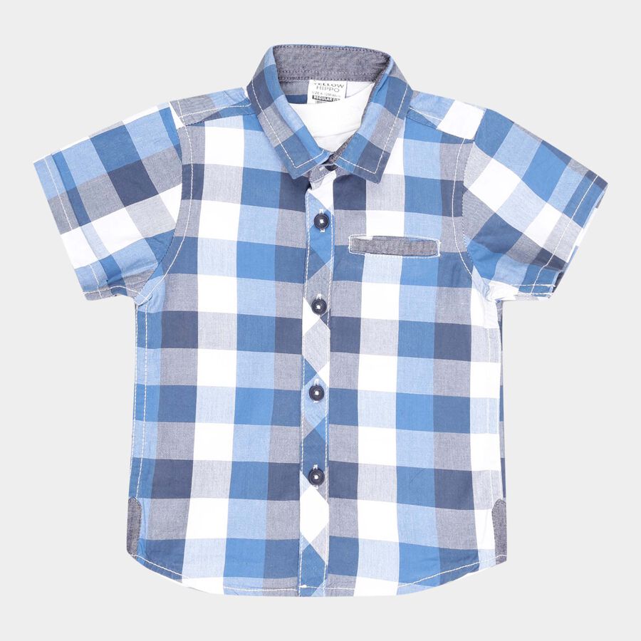 Infants Checks Regular Collar Shirt, Mid Blue, large image number null