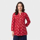 Women's Fuchsia Band Collar Floral Printed A-Line Kurti, रानी (फ्यूशिया), small