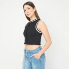Women's Jet Black Round Neck Classic Top, Black, small