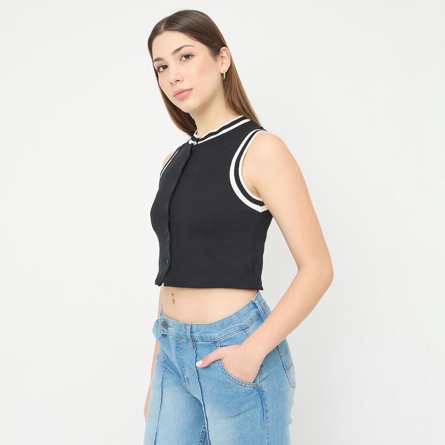 Women's Jet Black Round Neck Classic Top, Black, large