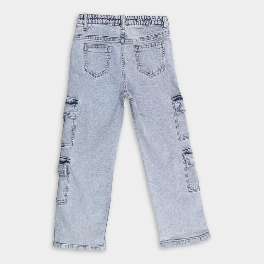 Girls' Light Blue Relaxed Fit Cargo Jeans, Light Blue, large image number null