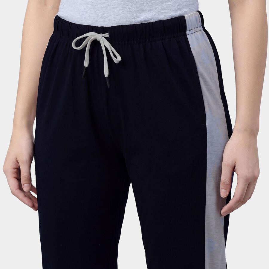 Women's Navy Blue Slim Fit Side-Striped Track Pants, नेवी ब्लू, large