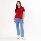 Women's Deep Crimson Red Cotton Round Neck Casual T-Shirt, Maroon, small