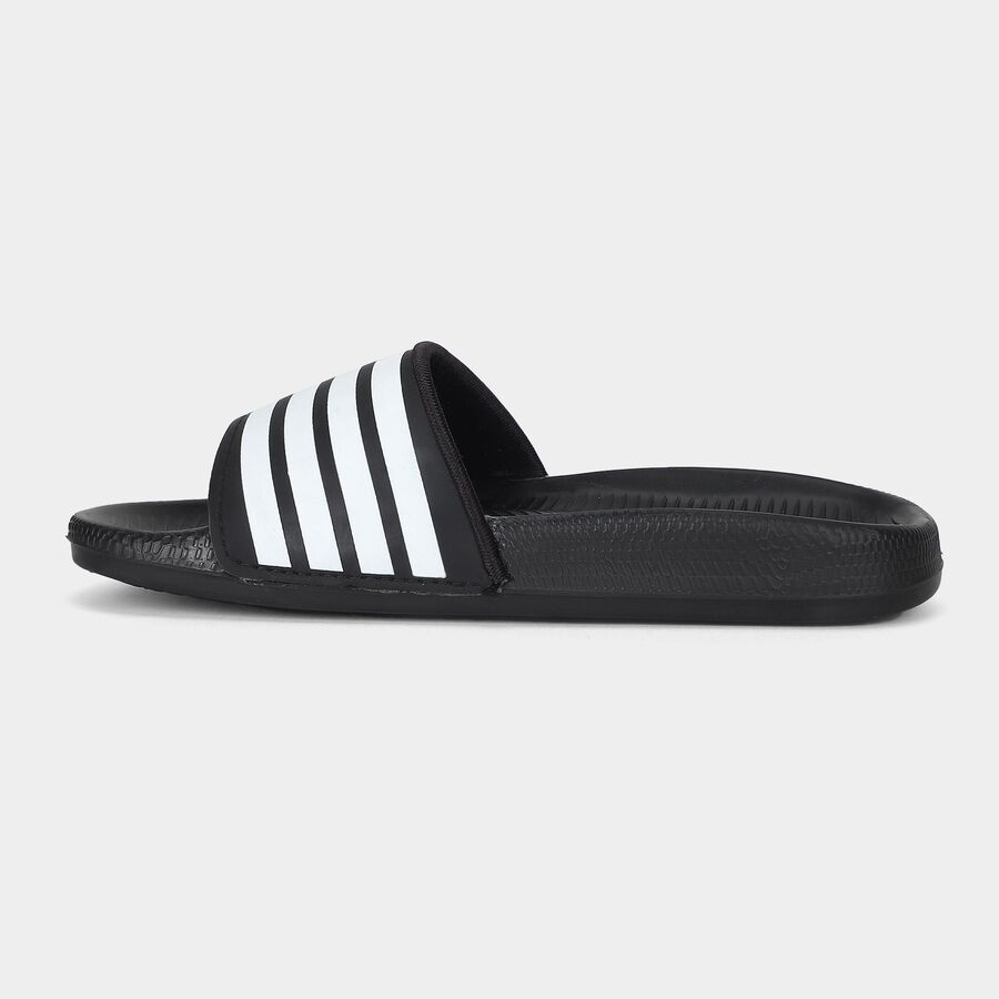 Men's Black Striped Slip-On Sliders, Black, large