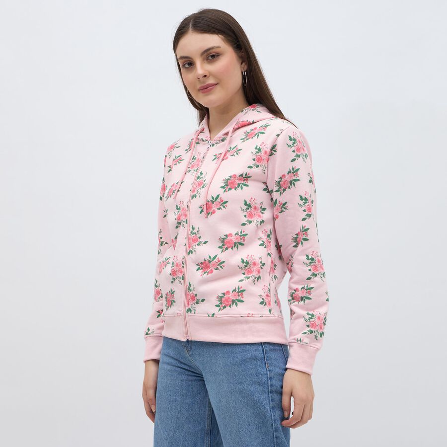 Women's Light Pink Hooded Neck Casual Sweatshirt, Light Pink, large image number null