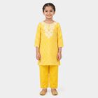 Girls Yellow Round Neck Fusion Set Upper and Bottom Set, पीला, small