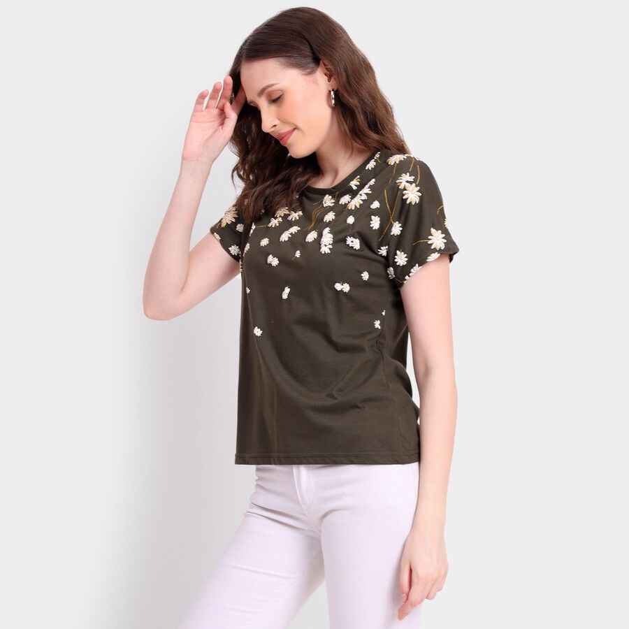 Ladies' Round Neck T-Shirt, Olive, large image number null