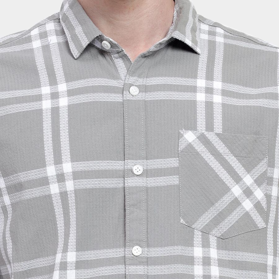 Men's Light Grey Cotton Regular Collar Casual Shirt, Light Grey, large image number null