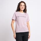 Ladies'  Stripes Round Neck T-Shirt, Purple, small image number null