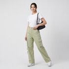 Women's Green Straight Fit Cargo Style Jeans, Green, small