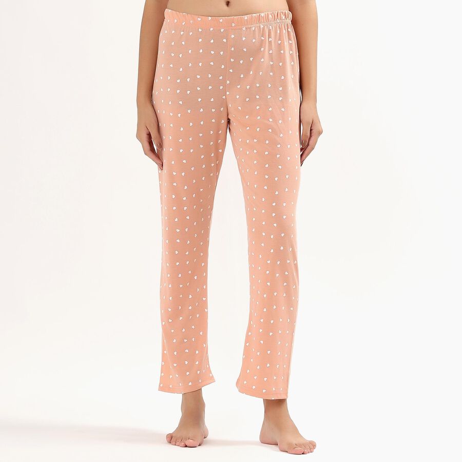 Women's Soft Peach Heart Printed Full-Length Pyjama&nbsp;, Peach, large