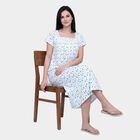 Women's White Square Neck A-Line Nighty, सफ़ेद, small