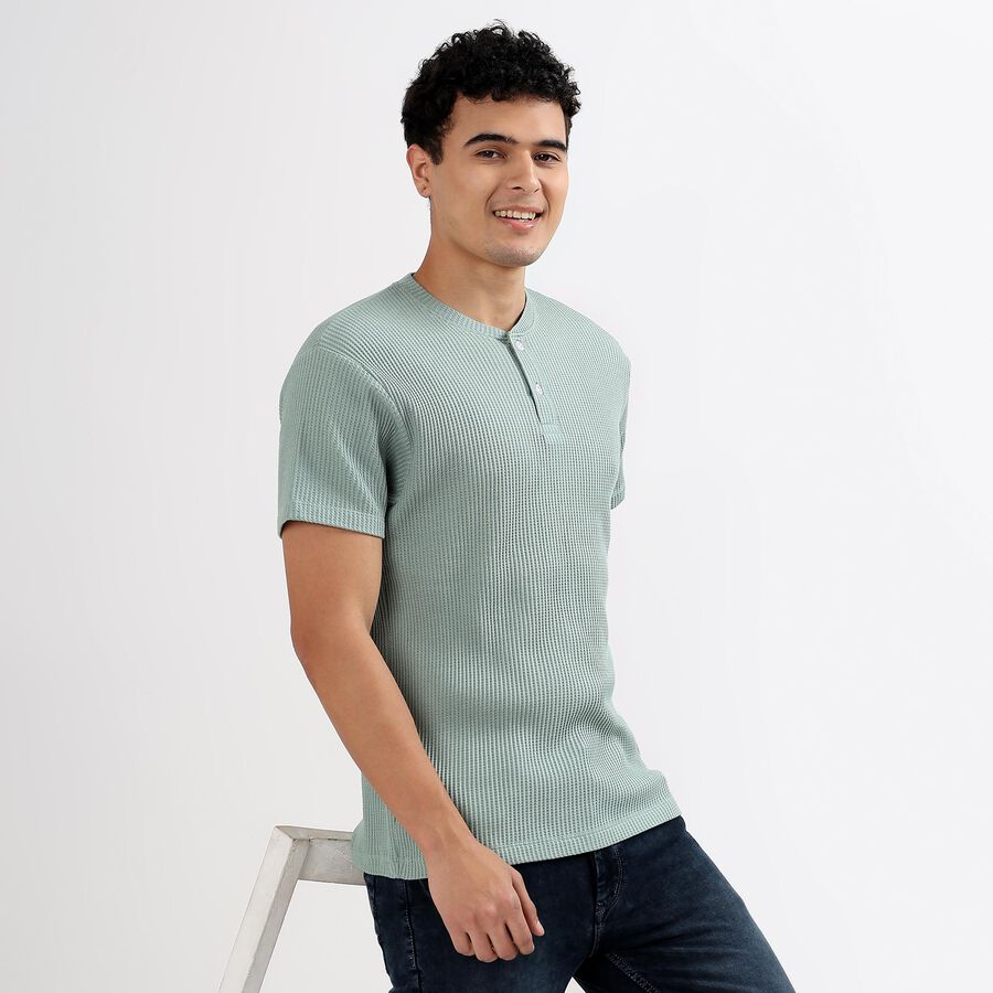 Men's Henley Half Sleeves T-Shirt, Light Green, large image number null
