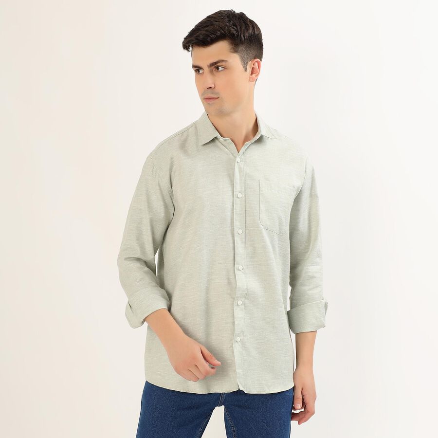 Men's Light Sage Green Spread Collar Casual Shirt, हल्का हरा, large