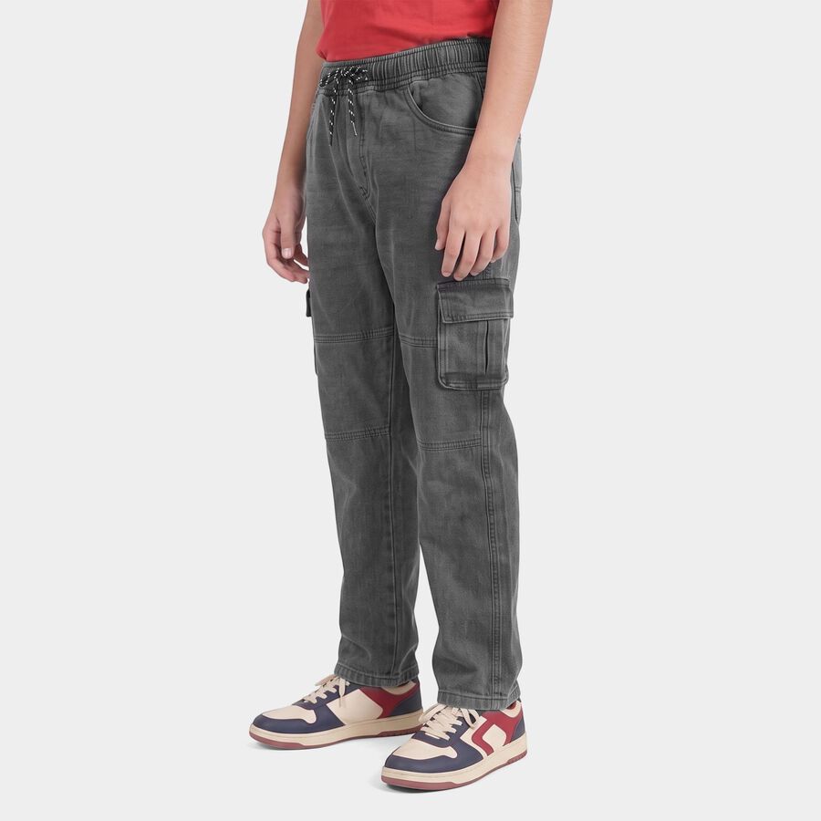 Boys' Dark Grey Regular Fit Cargo Jeans, गहरा ग्रे, large