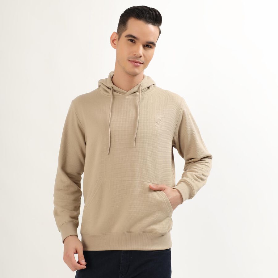Men's Muted Beige Hooded Casual Sweatshirt, गहरा पीला, large image number null