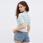 Women's Light Sage Green Round Neck Casual Crop Top, Light Green, small